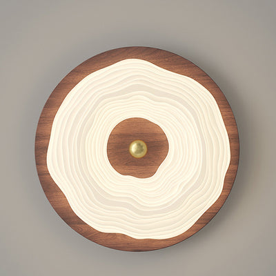 Contemporary Retro Round Cloudy Iron Solid Wood PE Shade LED Flush Mount Ceiling Light For Bedroom