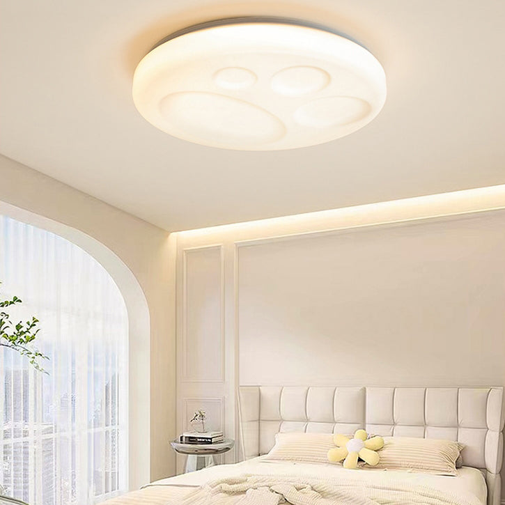 Contemporary Creative Round Cat Paw Cheese Stripe Iron Plastic LED Flush Mount Ceiling Light For Bedroom