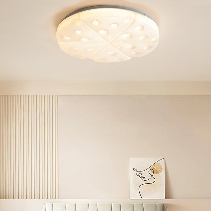 Contemporary Creative Round Cat Paw Cheese Stripe Iron Plastic LED Flush Mount Ceiling Light For Bedroom