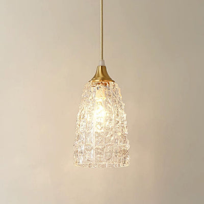 Modern Minimalist Flower Cup Shape Brass Glass 1-Light Pendant Light For Bedroom