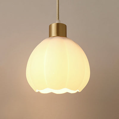 Modern Minimalist Flower Cup Shape Brass Glass 1-Light Pendant Light For Bedroom