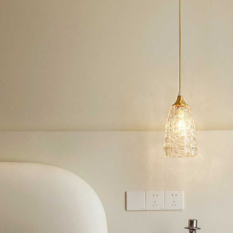 Modern Minimalist Flower Cup Shape Brass Glass 1-Light Pendant Light For Bedroom