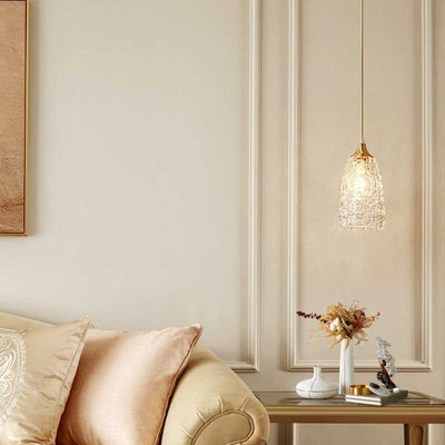 Modern Minimalist Flower Cup Shape Brass Glass 1-Light Pendant Light For Bedroom