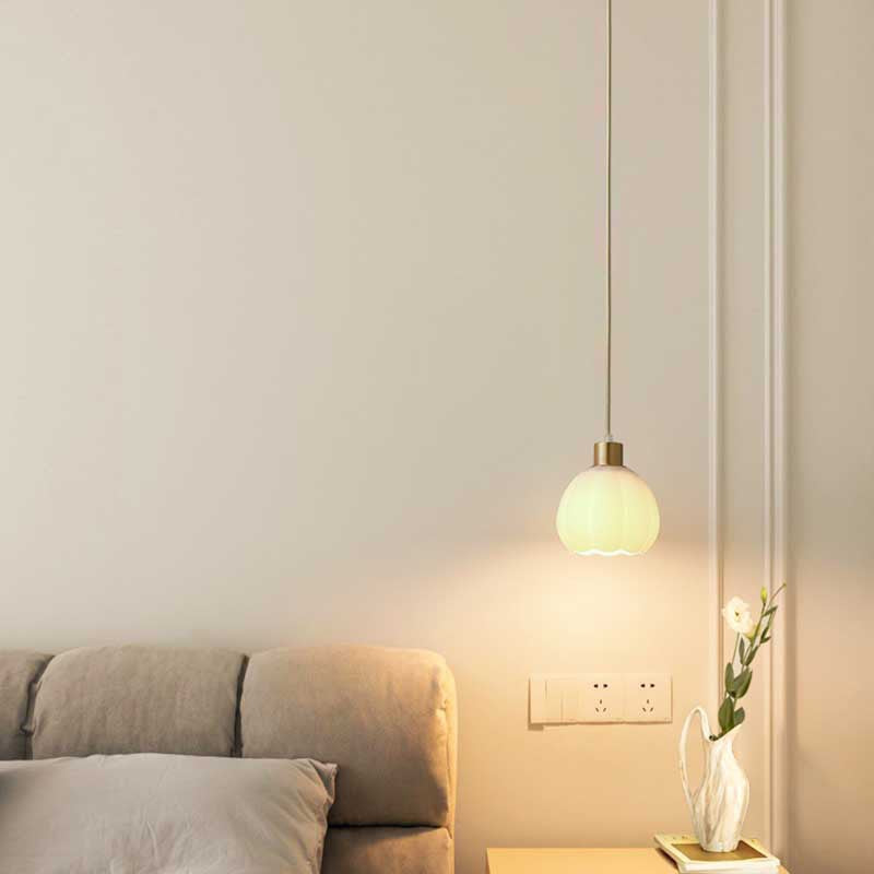 Modern Minimalist Flower Cup Shape Brass Glass 1-Light Pendant Light For Bedroom