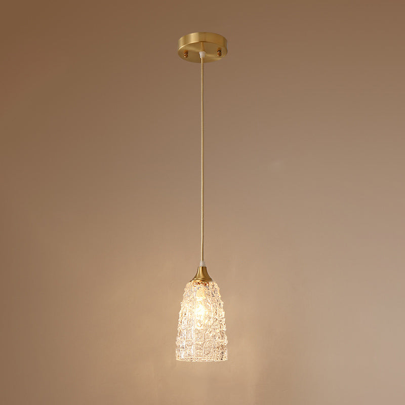 Modern Minimalist Flower Cup Shape Brass Glass 1-Light Pendant Light For Bedroom