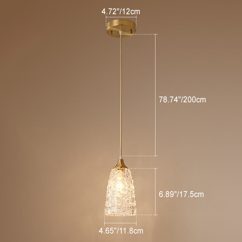 Modern Minimalist Flower Cup Shape Brass Glass 1-Light Pendant Light For Bedroom