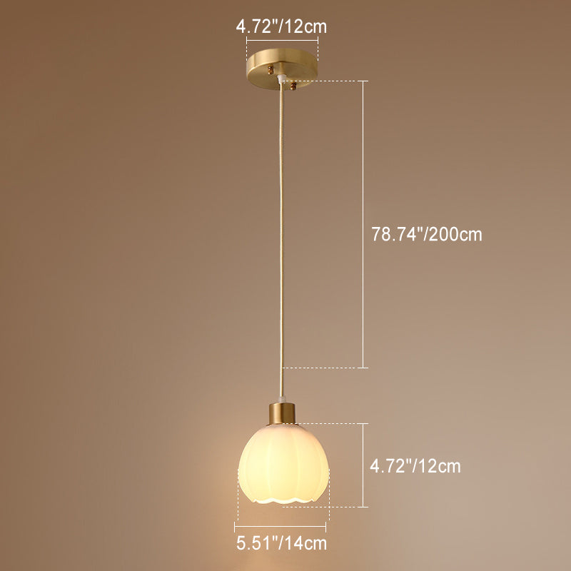 Modern Minimalist Flower Cup Shape Brass Glass 1-Light Pendant Light For Bedroom