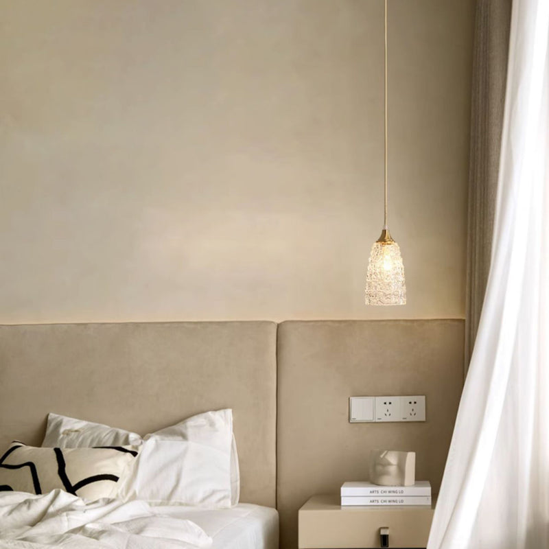 Modern Minimalist Flower Cup Shape Brass Glass 1-Light Pendant Light For Bedroom