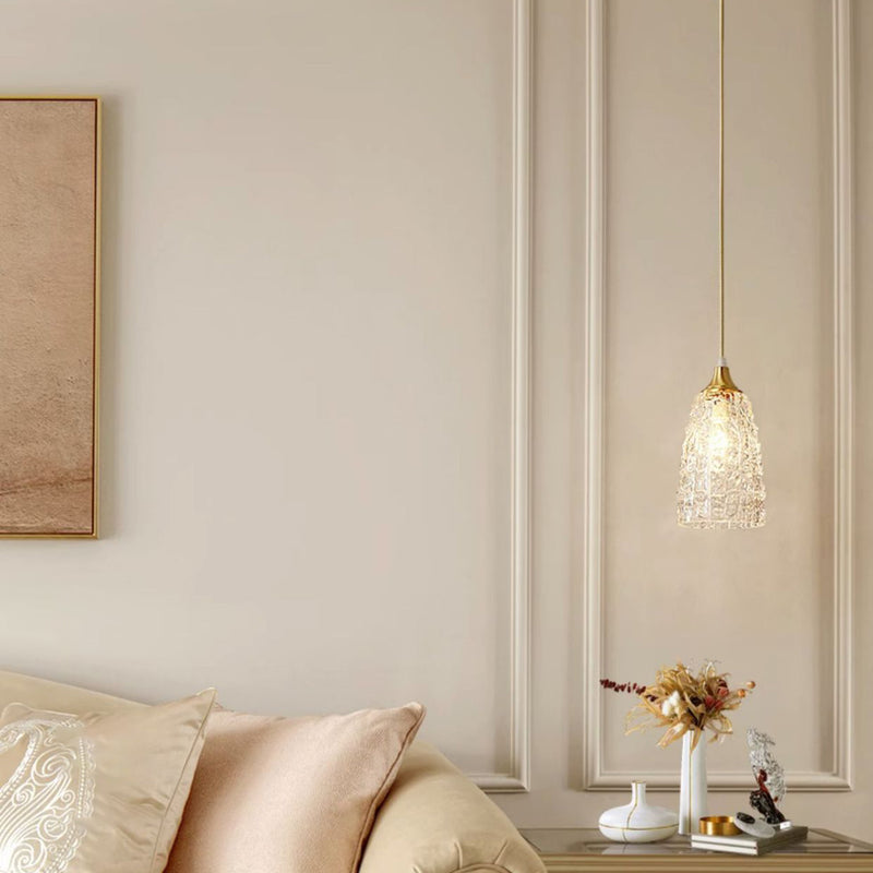 Modern Minimalist Flower Cup Shape Brass Glass 1-Light Pendant Light For Bedroom