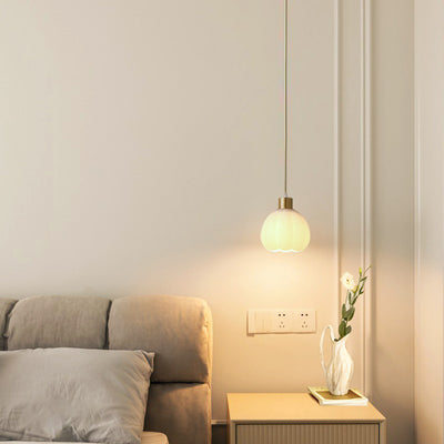 Modern Minimalist Flower Cup Shape Brass Glass 1-Light Pendant Light For Bedroom