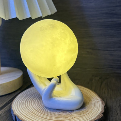 Contemporary Creative Hand 3D Printed Moon PVC LED Table Lamp For Bedroom