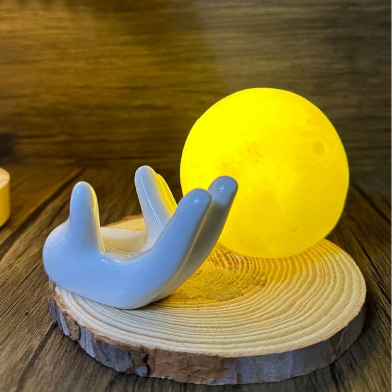 Contemporary Creative Hand 3D Printed Moon PVC LED Table Lamp For Bedroom