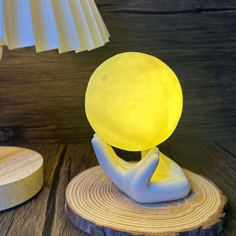 Contemporary Creative Hand 3D Printed Moon PVC LED Table Lamp For Bedroom