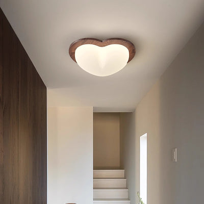 Contemporary Creative Globe Heart Star Wood PE Shade LED Flush Mount Ceiling Light For Bedroom