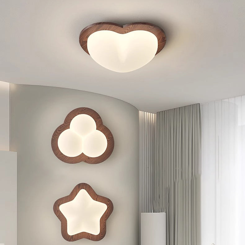 Contemporary Creative Globe Heart Star Wood PE Shade LED Flush Mount Ceiling Light For Bedroom