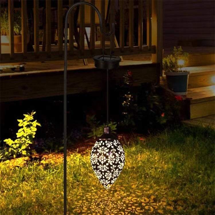 Modern Art Deco Solar Leaf Hollow Out Iron LED Outdoor Light For Garden