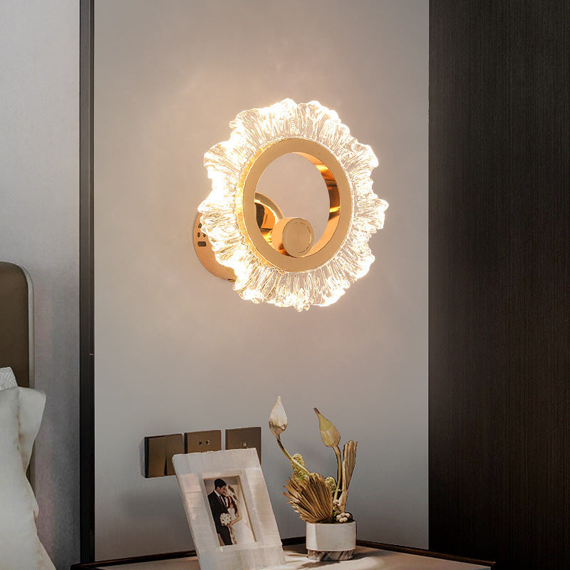 Modern Minimalist Round Petal Shape Iron Acrylic LED Wall Sconce Lamp For Bedroom