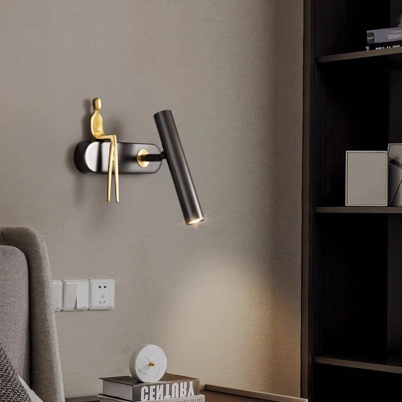 Modern Minimalist Rectangular Cylinder Copper Man LED Wall Sconce Lamp For Bedroom