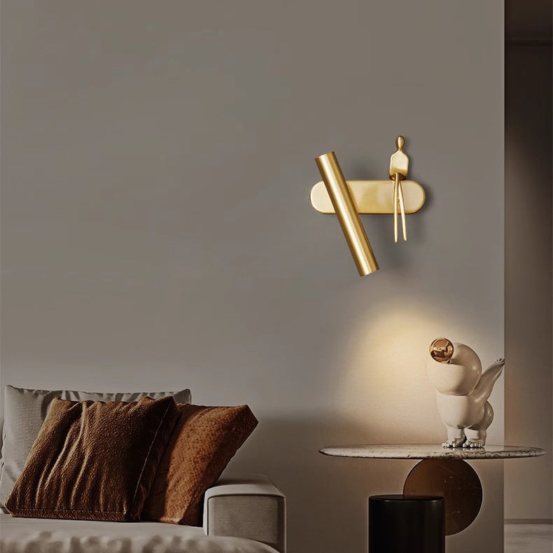 Modern Minimalist Rectangular Cylinder Copper Man LED Wall Sconce Lamp For Bedroom