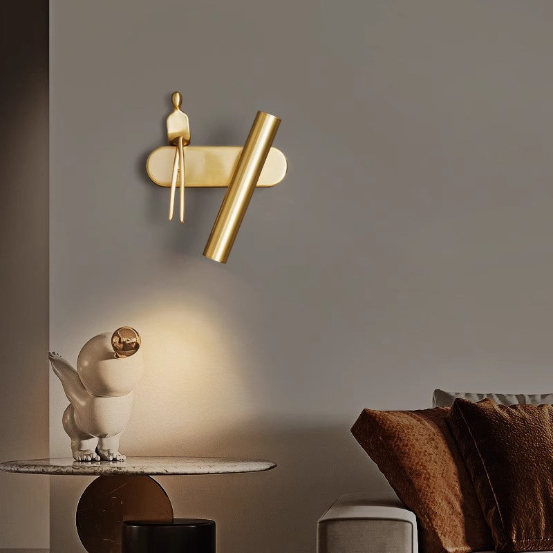 Modern Minimalist Rectangular Cylinder Copper Man LED Wall Sconce Lamp For Bedroom