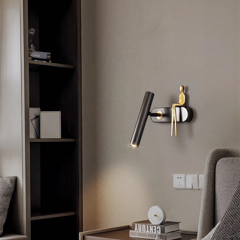 Modern Minimalist Rectangular Cylinder Copper Man LED Wall Sconce Lamp For Bedroom