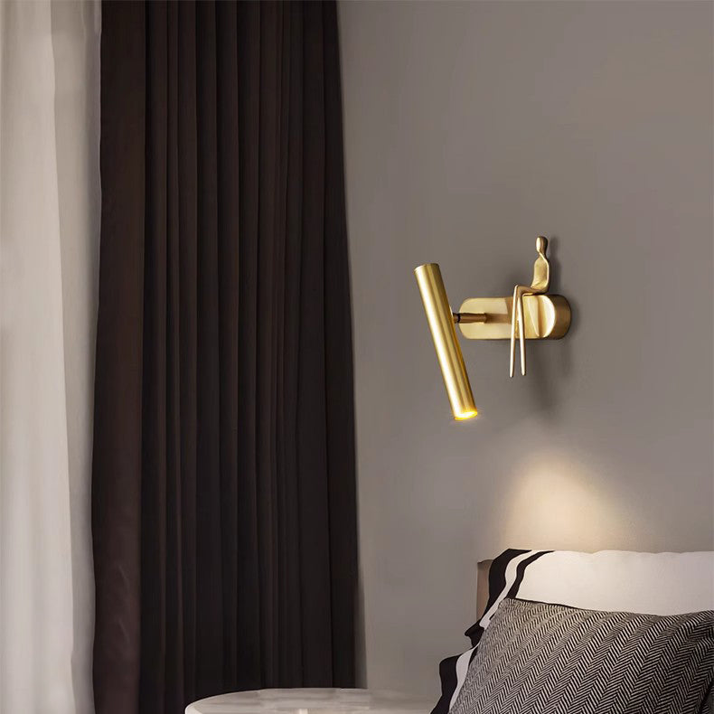 Modern Minimalist Rectangular Cylinder Copper Man LED Wall Sconce Lamp For Bedroom