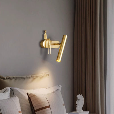 Modern Minimalist Rectangular Cylinder Copper Man LED Wall Sconce Lamp For Bedroom