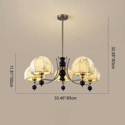 Traditional French Branch Curved Rod Dome Rubber Wood Iron Frame Fabric Shade 3/5/6/8 Light Chandelier For Living Room