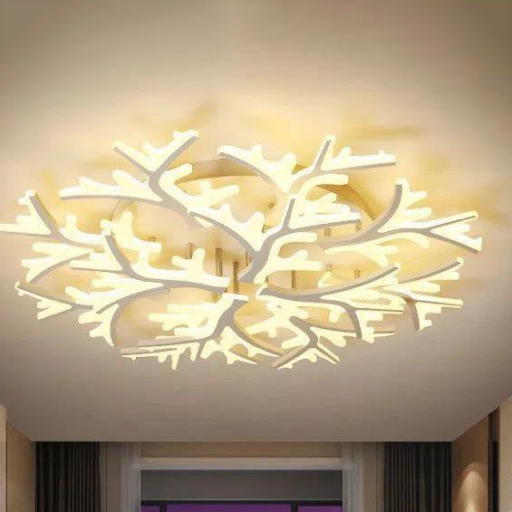 Modern Minimalist Branch Tree Shape Hardware PMMA Shade LED Flush Mount Ceiling Light For Living Room