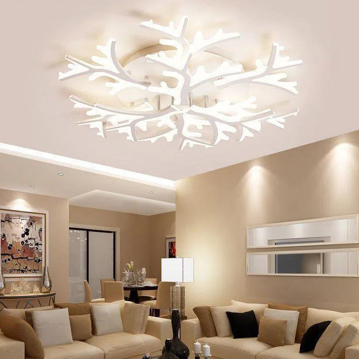 Modern Minimalist Branch Tree Shape Hardware PMMA Shade LED Flush Mount Ceiling Light For Living Room