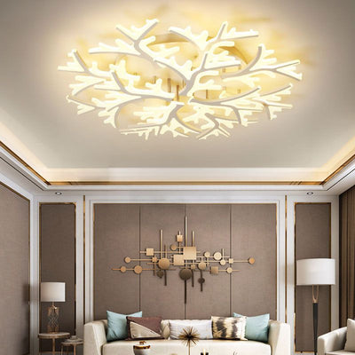 Modern Minimalist Branch Tree Shape Hardware PMMA Shade LED Flush Mount Ceiling Light For Living Room