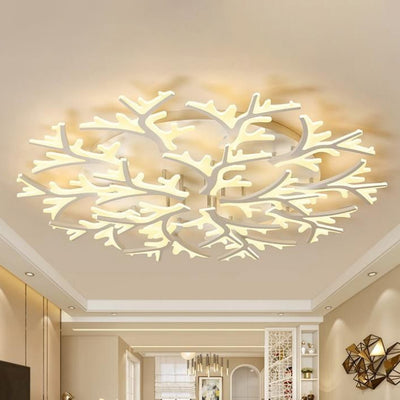 Modern Minimalist Branch Tree Shape Hardware PMMA Shade LED Flush Mount Ceiling Light For Living Room