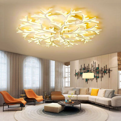 Modern Minimalist Branch Tree Shape Hardware PMMA Shade LED Flush Mount Ceiling Light For Living Room