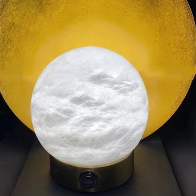 Traditional Chinese Square Globe Natural Marble LED Table Lamp For Living Room