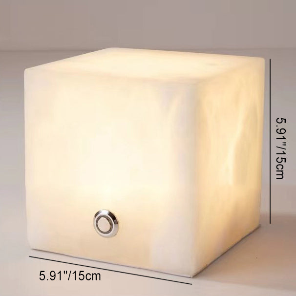 Traditional Chinese Square Globe Natural Marble LED Table Lamp For Living Room