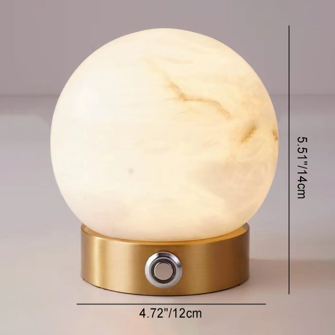 Traditional Chinese Square Globe Natural Marble LED Table Lamp For Living Room