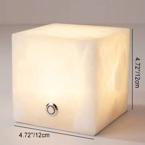 Traditional Chinese Square Globe Natural Marble LED Table Lamp For Living Room