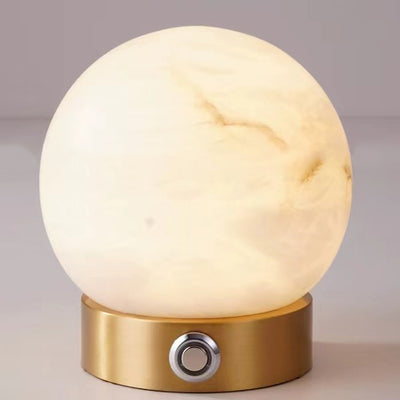 Traditional Chinese Square Globe Natural Marble LED Table Lamp For Living Room