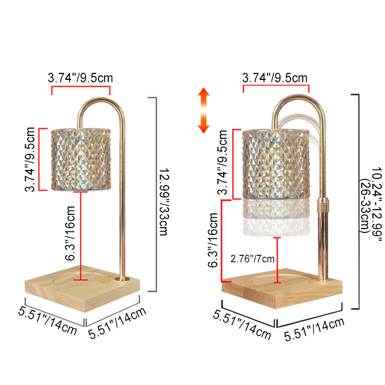 Contemporary Creative Square Wooden Base Cylinder Glass Shade Iron 1-Light Aromatherapy Melting Wax Table Lamp for Bedroom