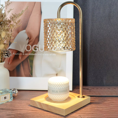 Contemporary Creative Square Wooden Base Cylinder Glass Shade Iron 1-Light Aromatherapy Melting Wax Table Lamp for Bedroom