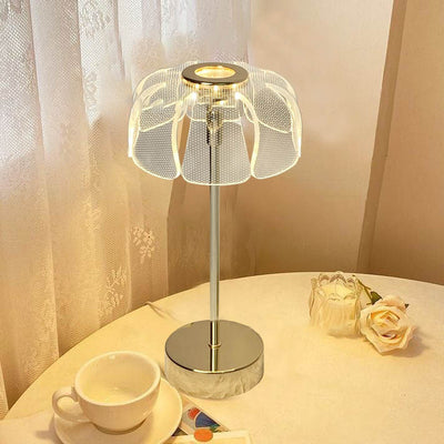 Contemporary Nordic Round Petal Hardware Base Acrylic Shade LED Table Lamp For Living Room