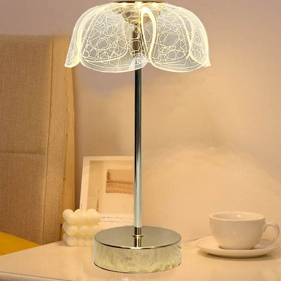 Contemporary Nordic Round Petal Hardware Base Acrylic Shade LED Table Lamp For Living Room