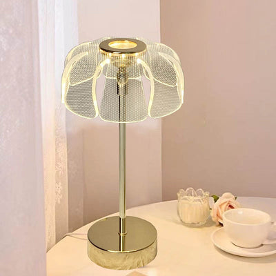 Contemporary Nordic Round Petal Hardware Base Acrylic Shade LED Table Lamp For Living Room