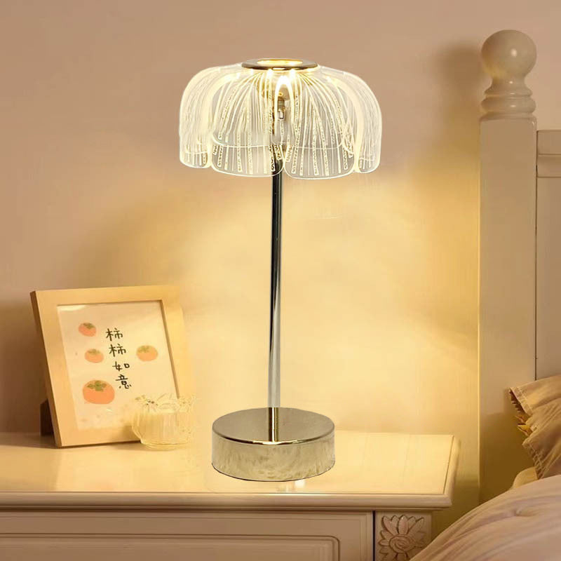 Contemporary Nordic Round Petal Hardware Base Acrylic Shade LED Table Lamp For Living Room