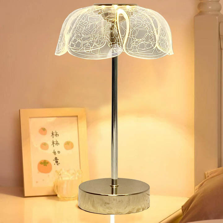 Contemporary Nordic Round Petal Hardware Base Acrylic Shade LED Table Lamp For Living Room