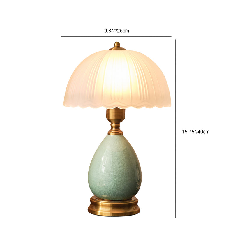 Contemporary Retro Oval Vase Ceramic Base Glass Shade 1-Light Table Lamp For Bedroom