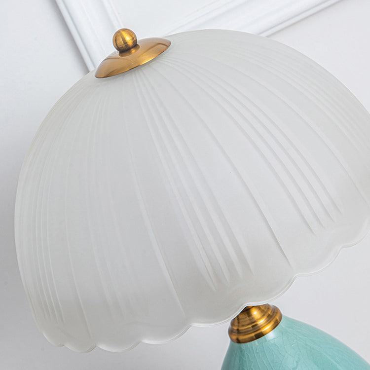 Contemporary Retro Oval Vase Ceramic Base Glass Shade 1-Light Table Lamp For Bedroom