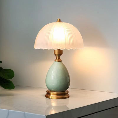 Contemporary Retro Oval Vase Ceramic Base Glass Shade 1-Light Table Lamp For Bedroom