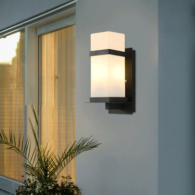 Modern Minimalist Rectangular Iron Frame Glass Shade 1-Light Wall Sconce Lamp For Outdoor Patio