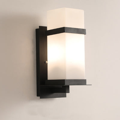 Modern Minimalist Rectangular Iron Frame Glass Shade 1-Light Wall Sconce Lamp For Outdoor Patio